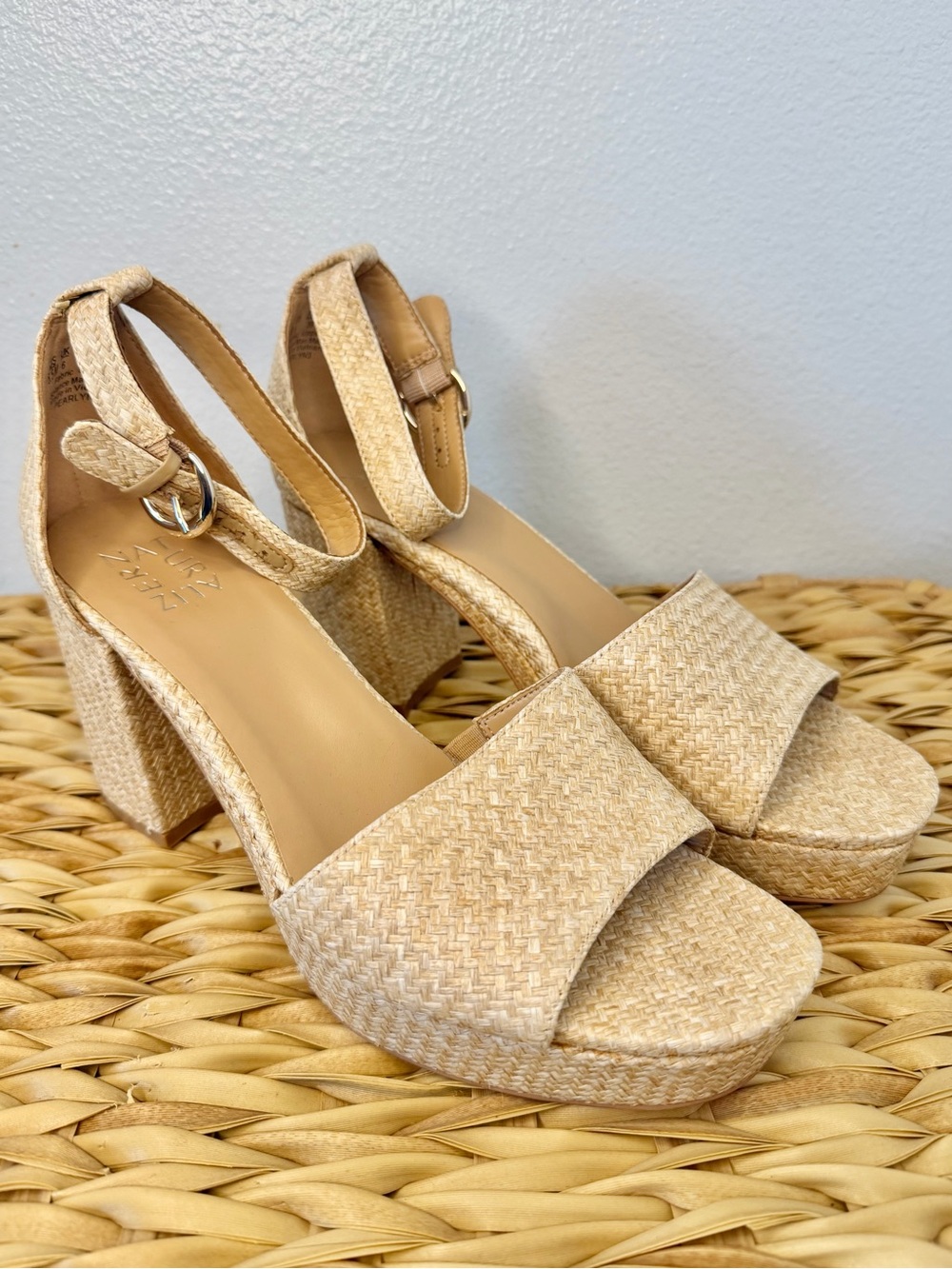 Naturalizer Beige Woven Block Heel Sandals Size US8.5
